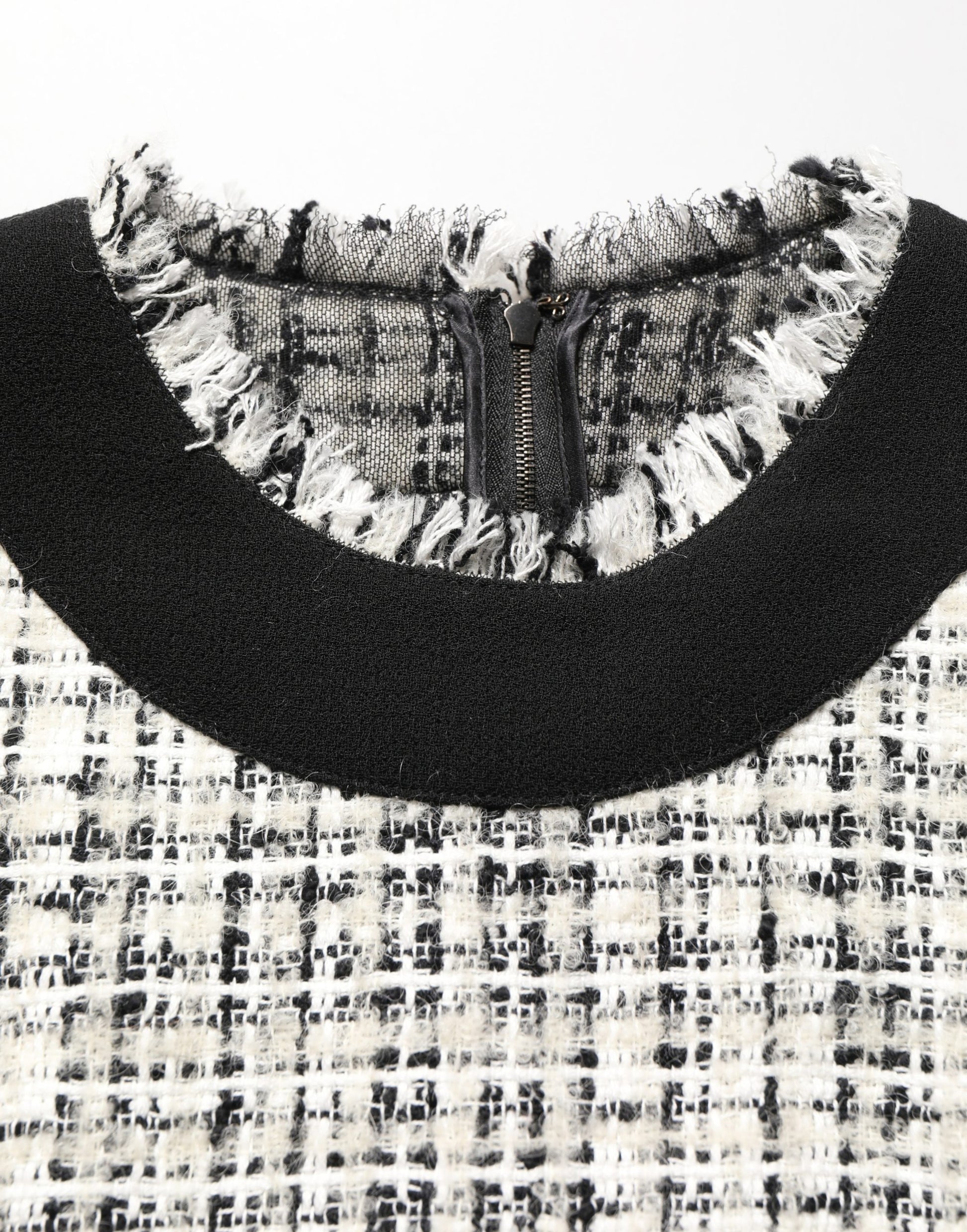 Dolce & Gabbana Black White Tweed Sheath A-line Midi Dress