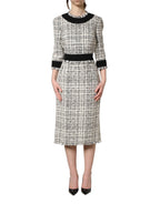 Dolce & Gabbana Black White Tweed Sheath A-line Midi Dress - Eljoys Fashion 