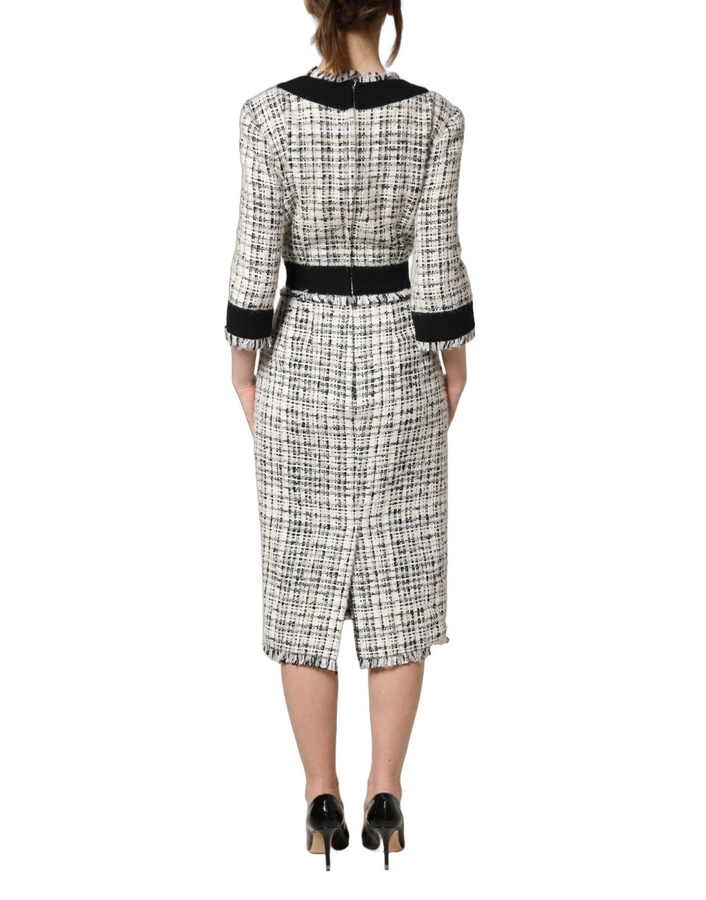Dolce & Gabbana Black White Tweed Sheath A-line Midi Dress - Eljoys Fashion 