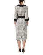 Dolce & Gabbana Black White Tweed Sheath A-line Midi Dress - Eljoys Fashion 
