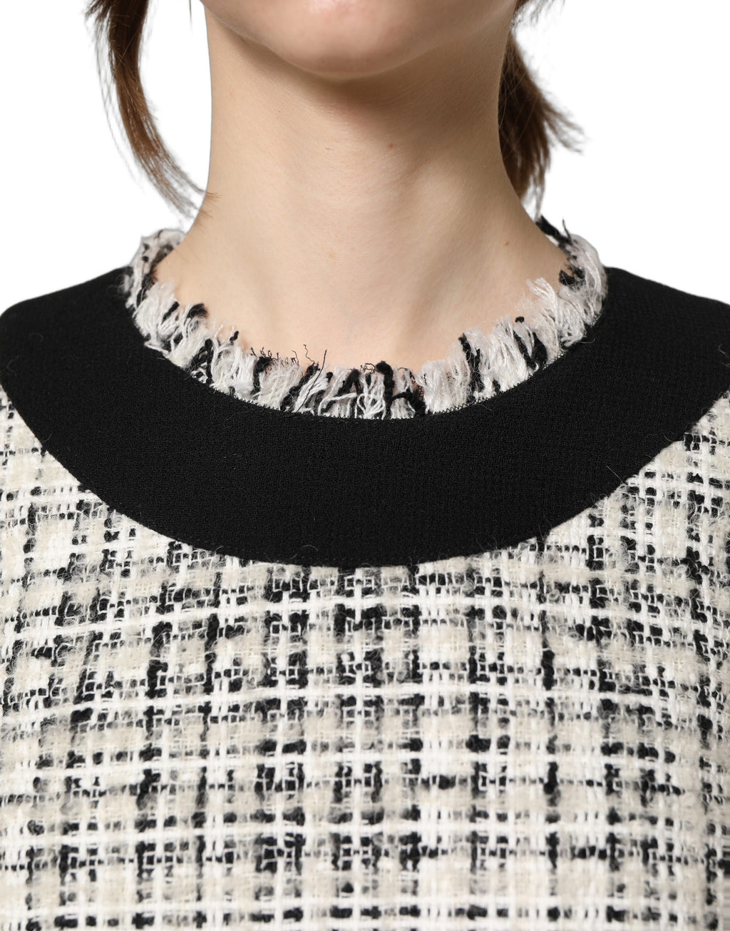 Dolce & Gabbana Black White Tweed Sheath A-line Midi Dress - Eljoys Fashion 