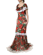 Dolce & Gabbana Multicolor Geranium Flower Lace Maxi Dress