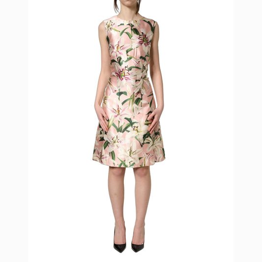 Dolce & Gabbana Light Pink LilyPrint Sleeveless Sheath Dress