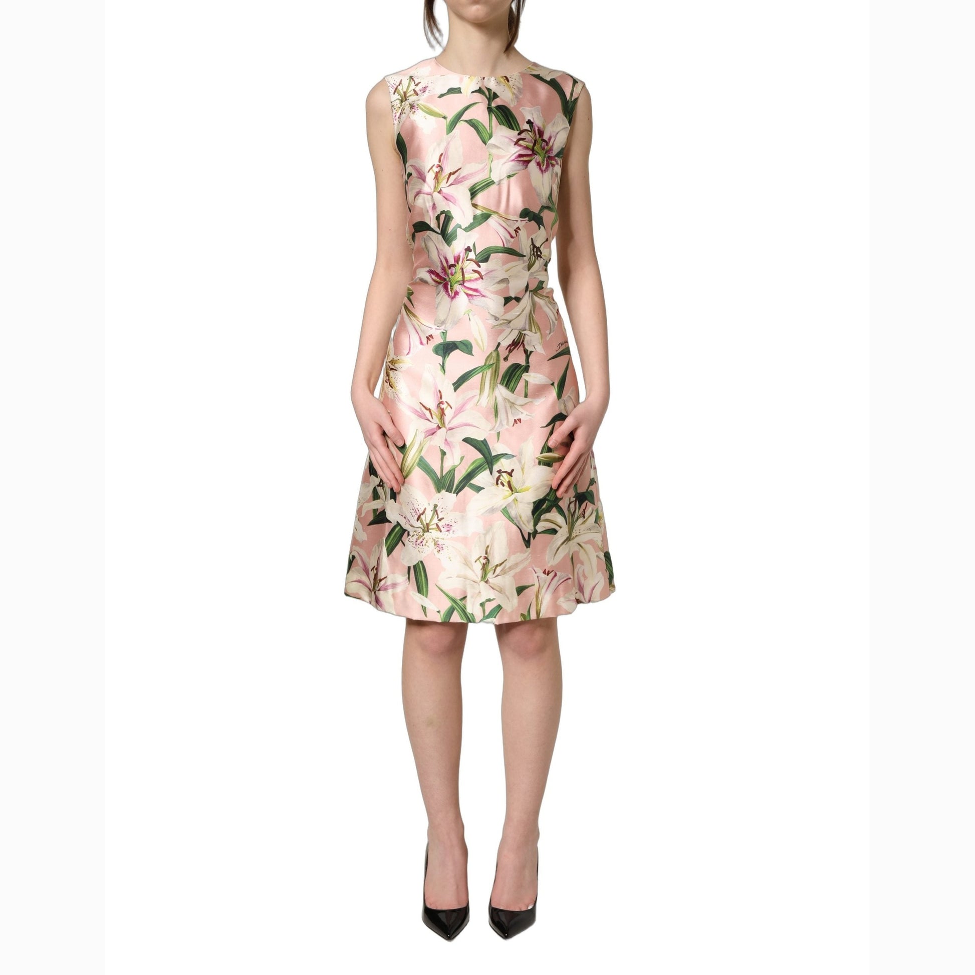 Dolce & Gabbana Light Pink LilyPrint Sleeveless Sheath Dress