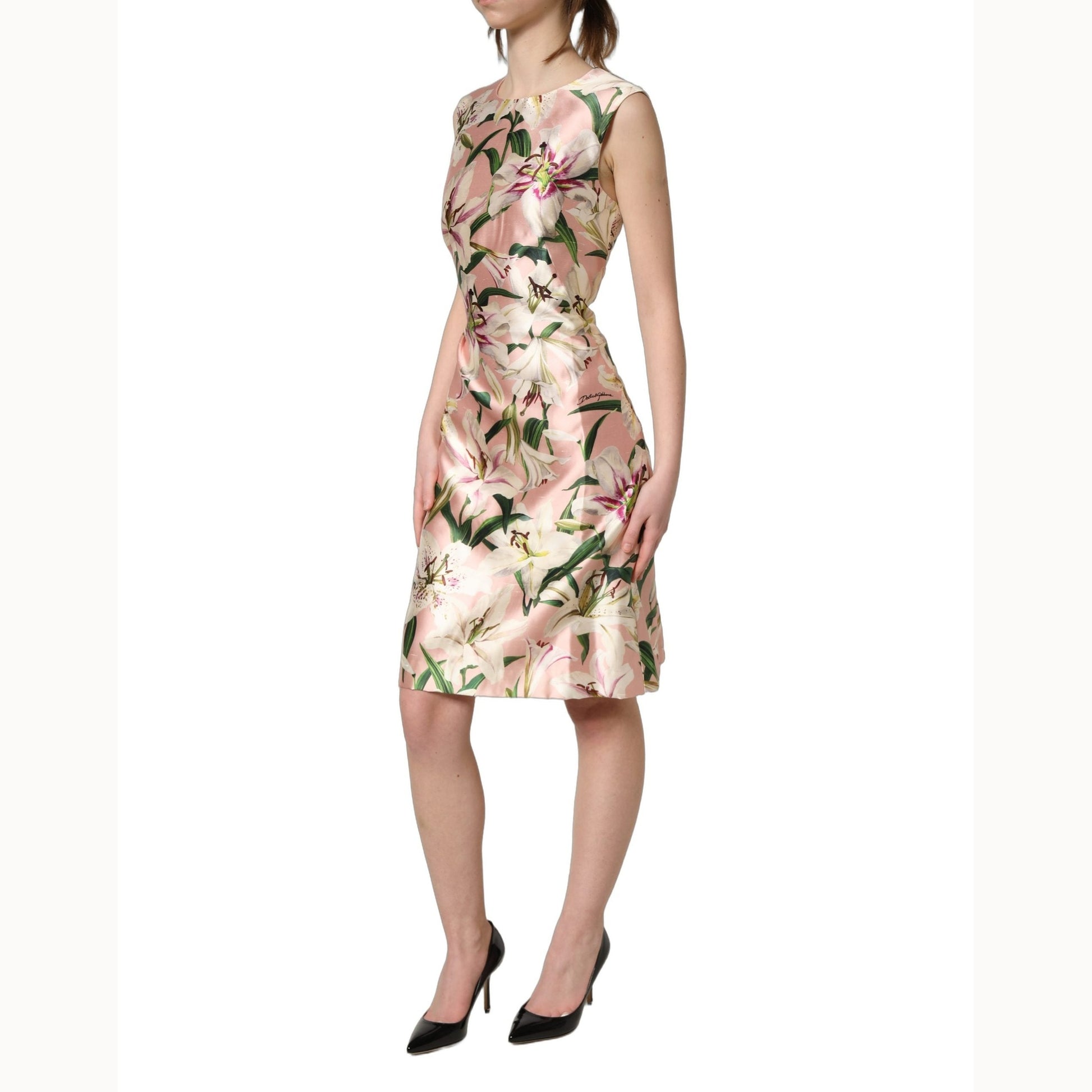 Dolce & Gabbana Light Pink LilyPrint Sleeveless Sheath Dress