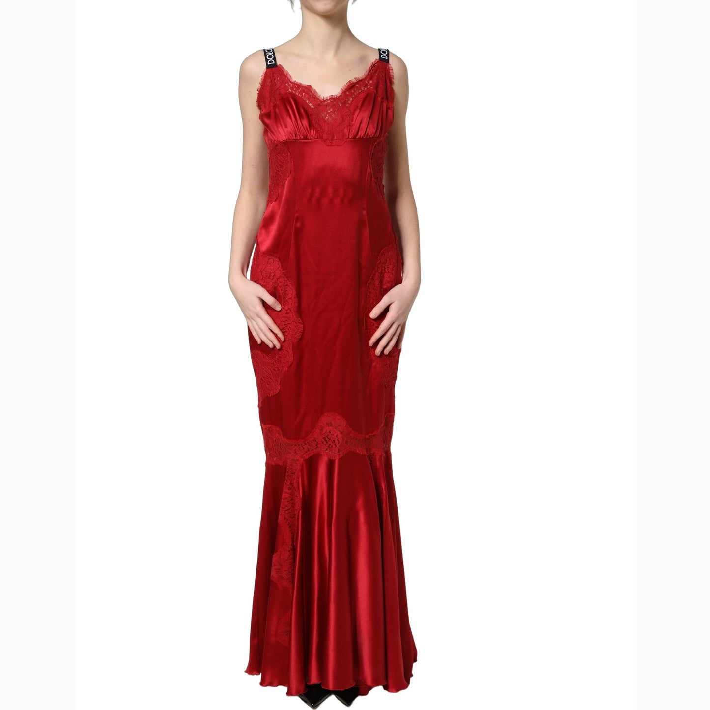 Dolce & Gabbana Red Silk Sleeveless Maxi Long Lace Trim Dress Dolce & Gabbana