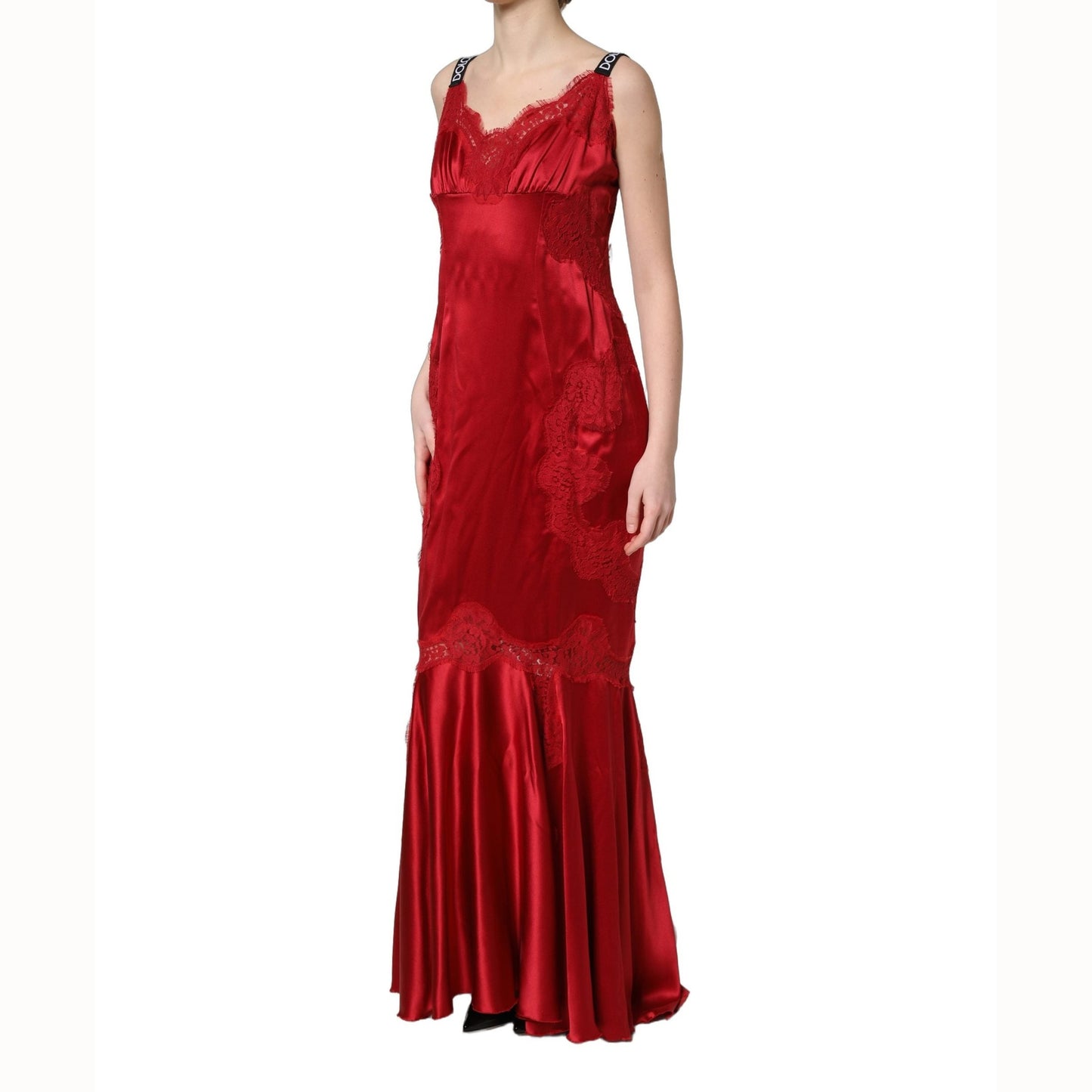 Dolce & Gabbana Red Silk Sleeveless Maxi Long Lace Trim Dress Dolce & Gabbana