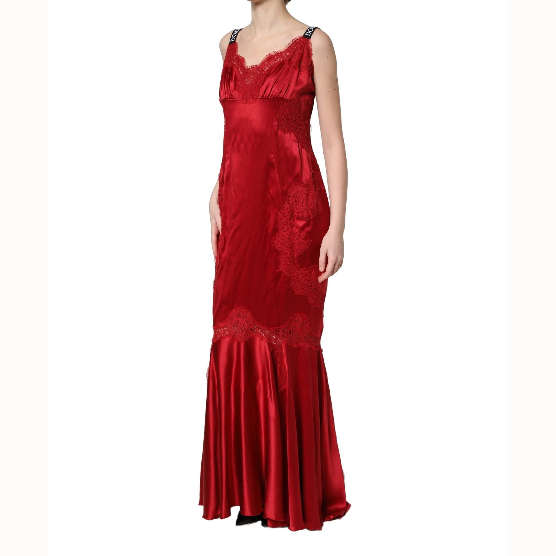 Dolce & Gabbana Red Silk Sleeveless Maxi Long Lace Trim Dress Dolce & Gabbana