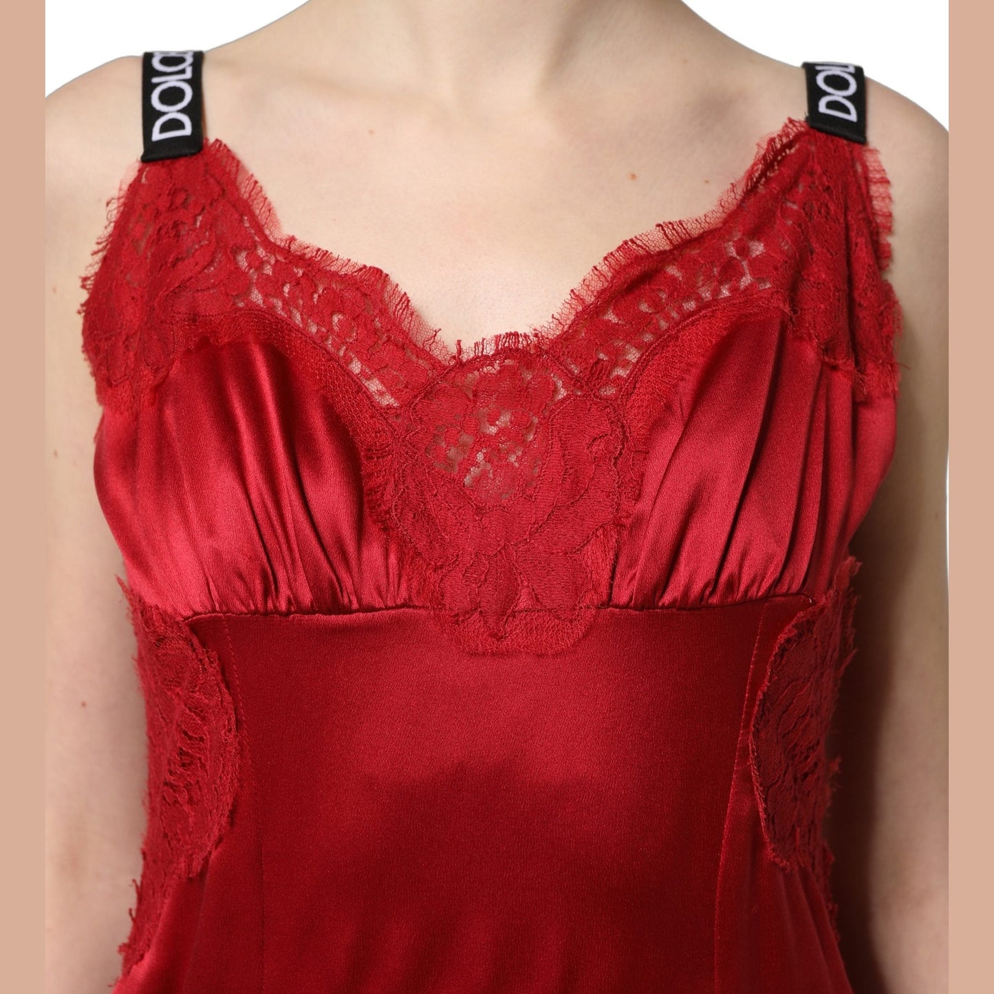 Dolce & Gabbana Red Silk Sleeveless Maxi Long Lace Trim Dress Dolce & Gabbana