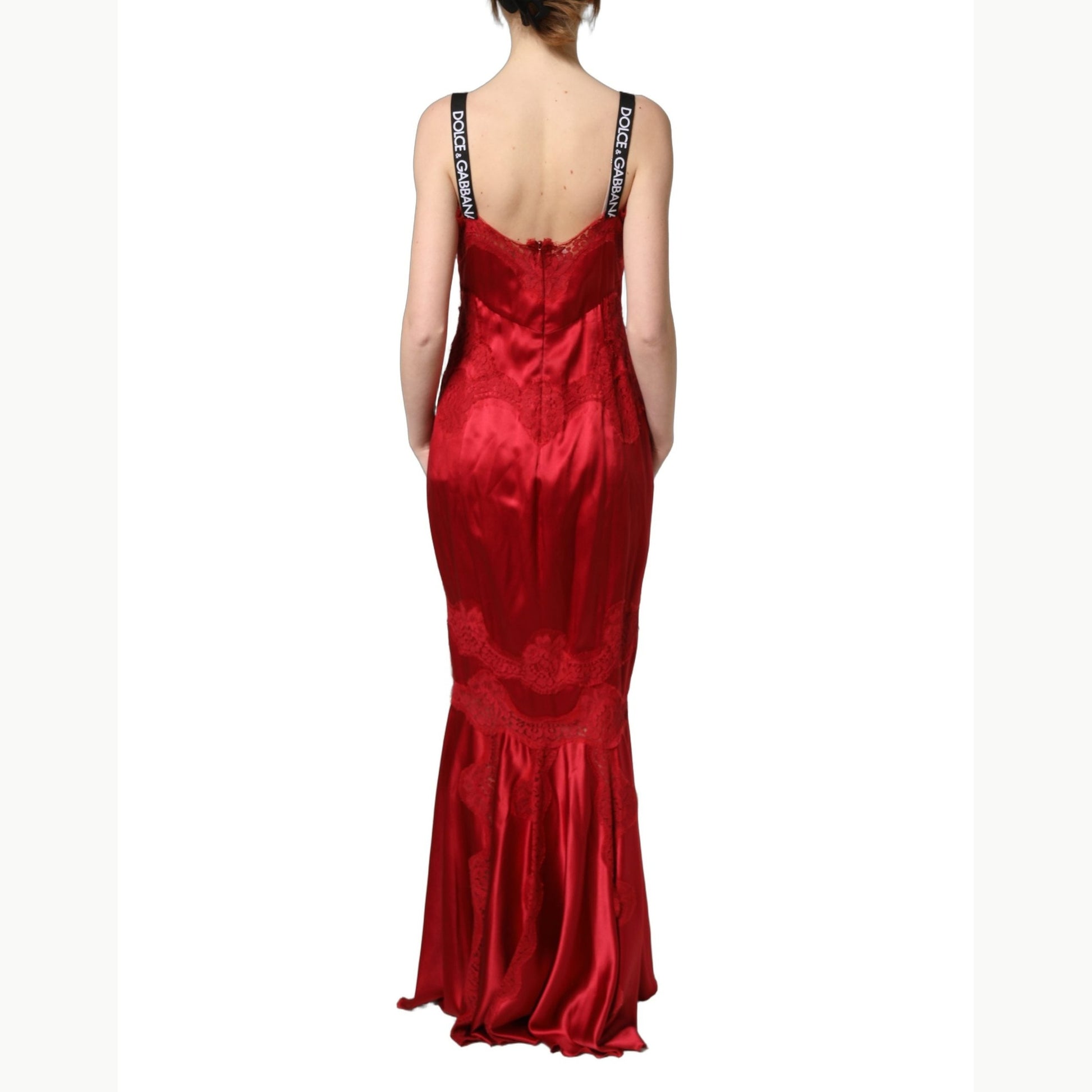 Dolce & Gabbana Red Silk Sleeveless Maxi Long Lace Trim Dress Dolce & Gabbana