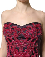 Dolce & Gabbana Purple Silk Crystal Strapless Floor Length Gown Dress