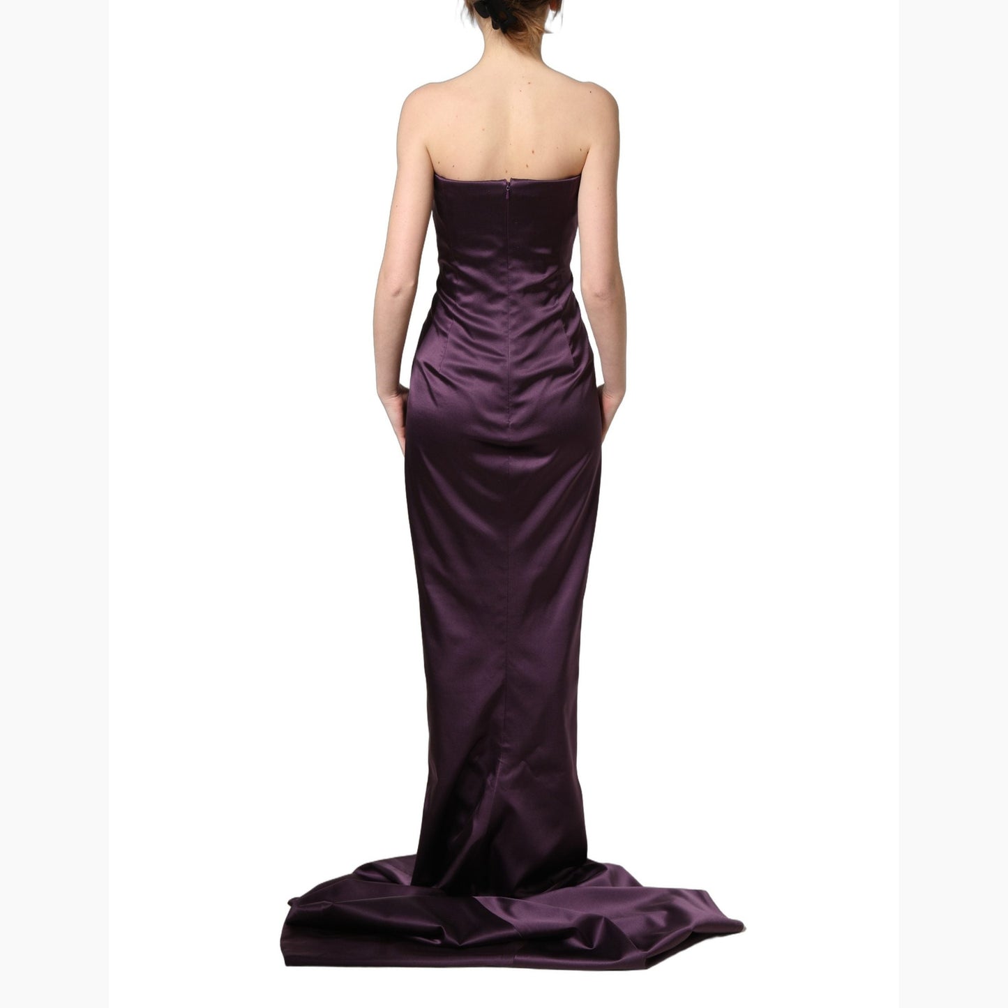 Dolce & Gabbana Purple Silk Crystal Strapless Floor Length Gown Dress
