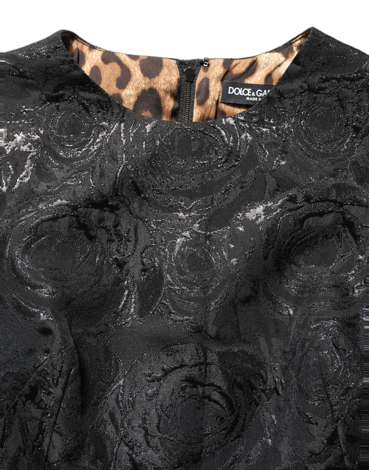 Dolce & Gabbana Black Floral Jacquard Flared A-line Dress - Eljoys Fashion 