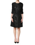 Dolce & Gabbana Black Floral Jacquard Flared A-line Dress - Eljoys Fashion 