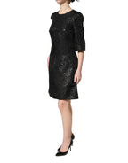 Dolce & Gabbana Black Floral Jacquard Flared A-line Dress - Eljoys Fashion 