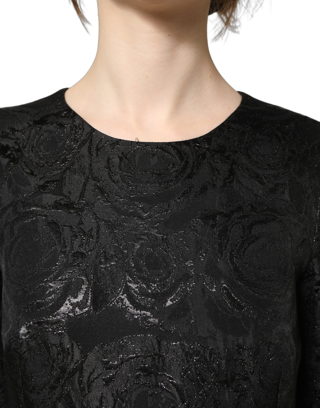 Dolce & Gabbana Black Floral Jacquard Flared A-line Dress - Eljoys Fashion 