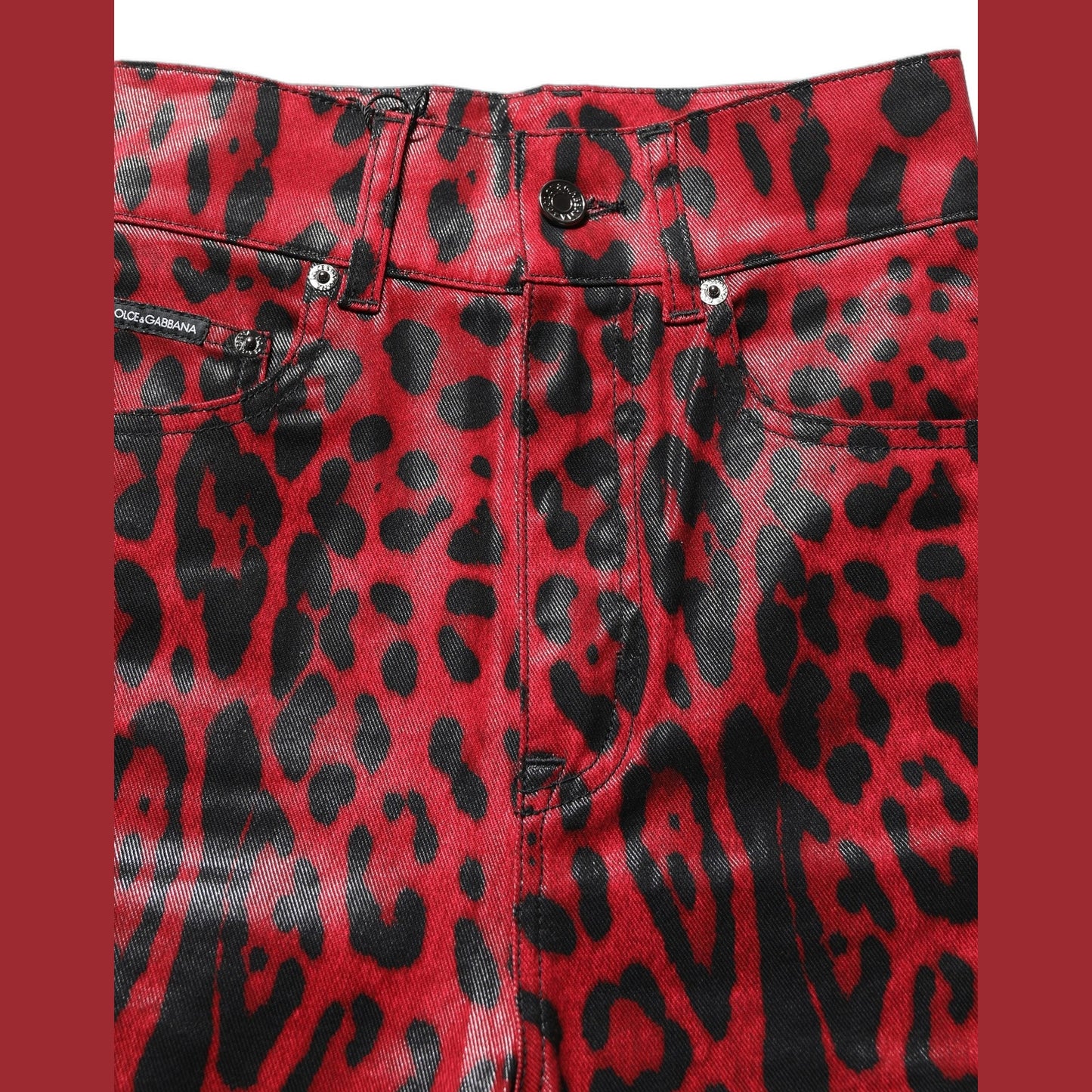 Dolce & Gabbana Red Leopard Skinny High Waist Denim Jeans