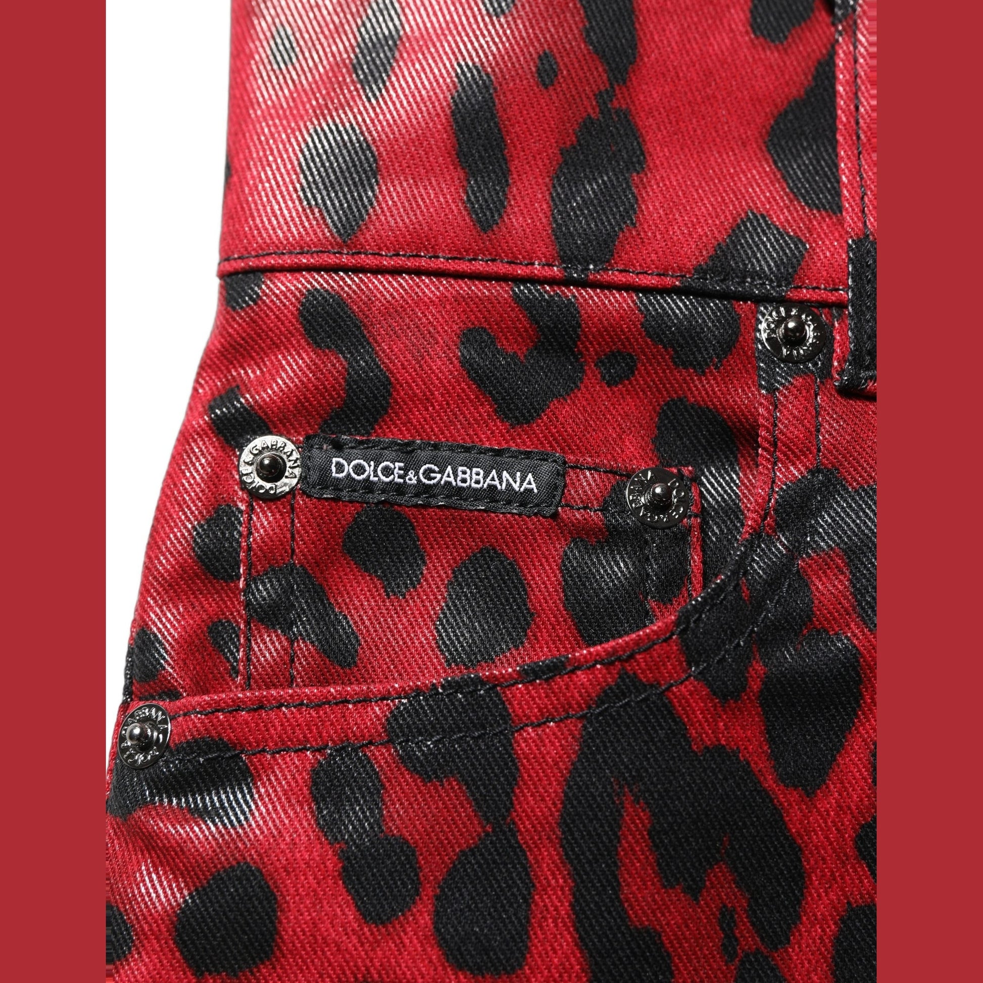Dolce & Gabbana Red Leopard Skinny High Waist Denim Jeans