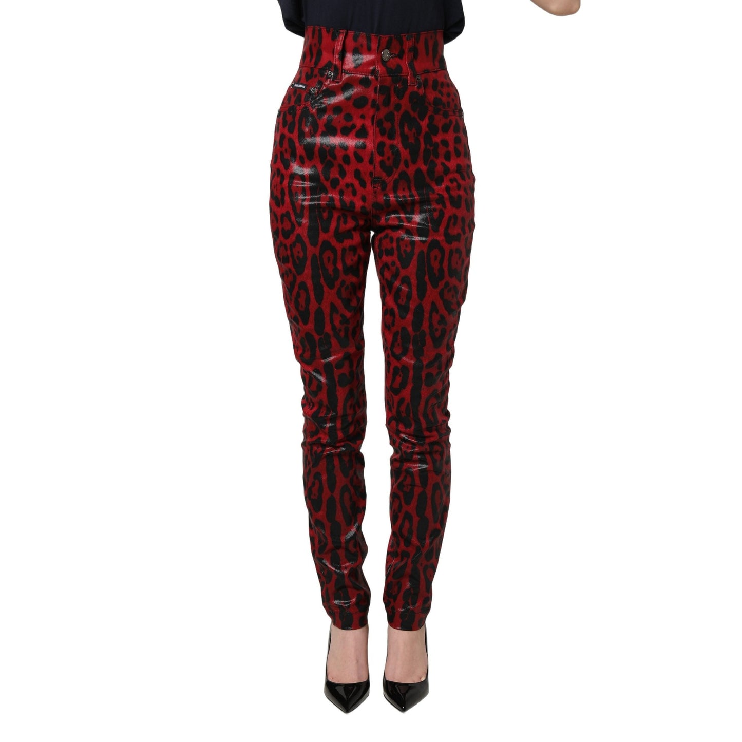 Dolce & Gabbana Red Leopard Skinny High Waist Denim Jeans