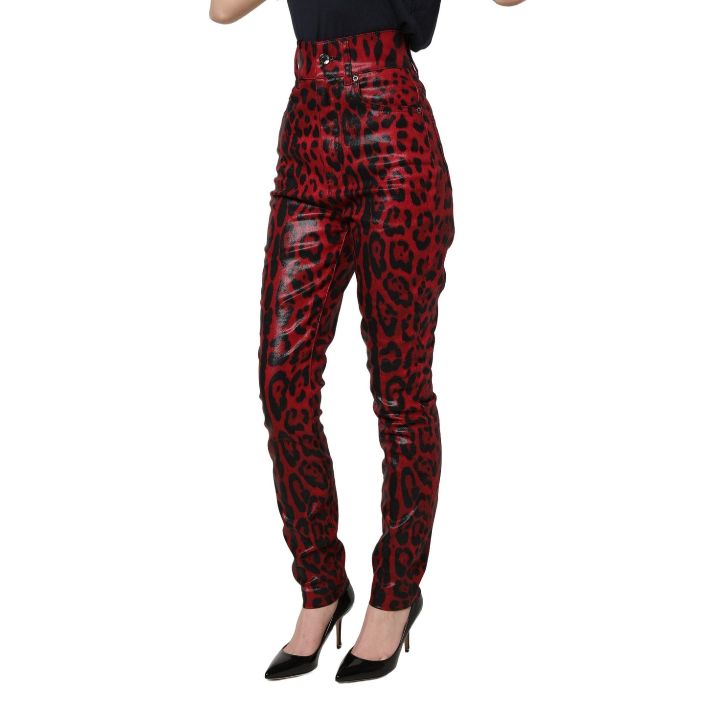 Dolce & Gabbana Red Leopard Skinny High Waist Denim Jeans
