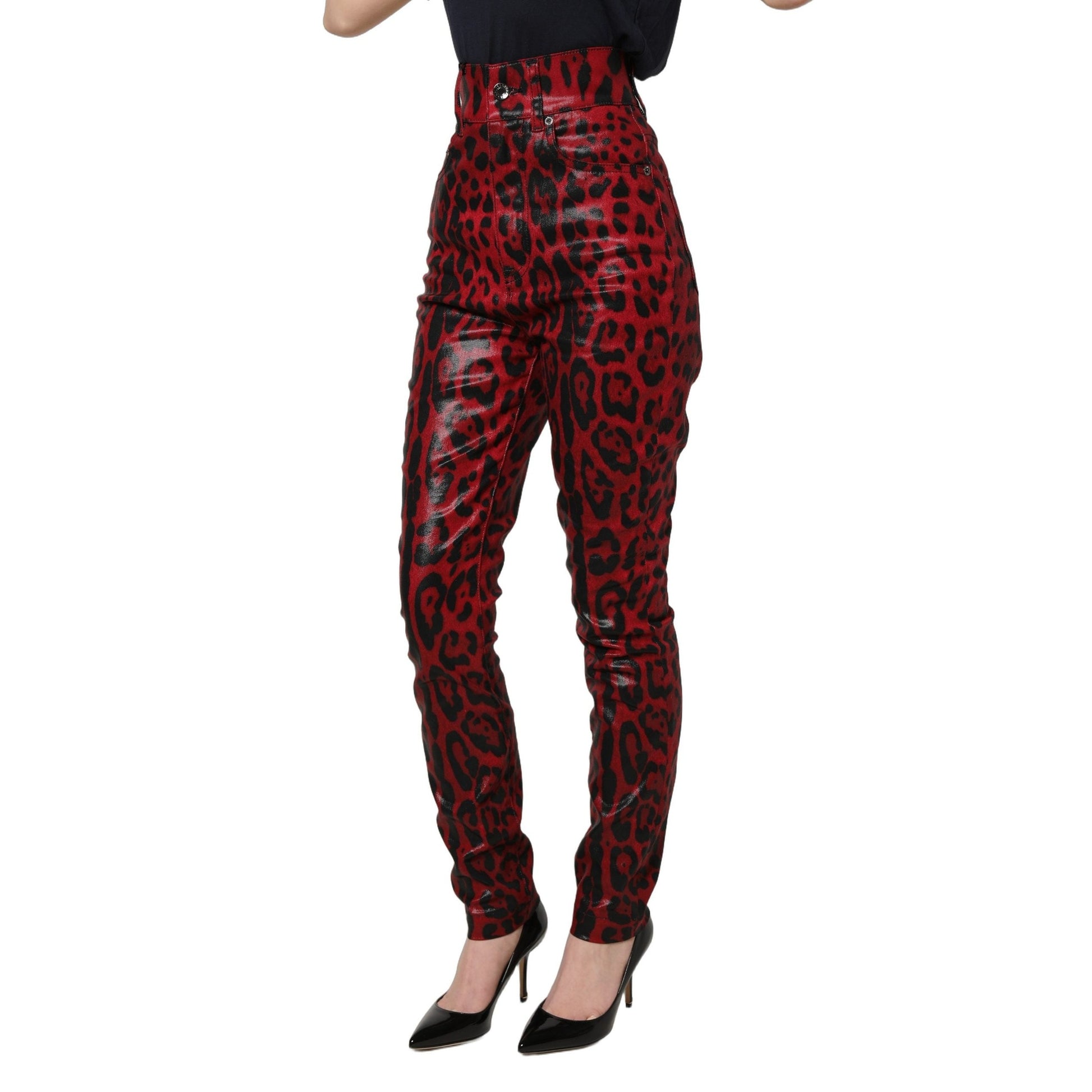 Dolce & Gabbana Red Leopard Skinny High Waist Denim Jeans