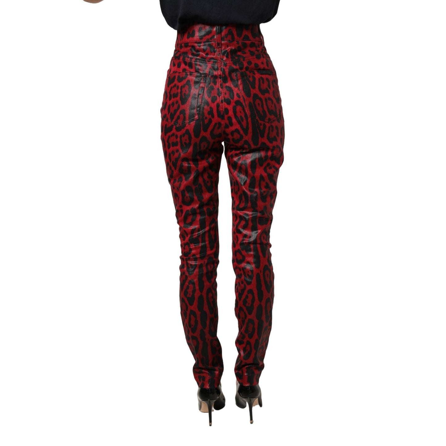 Dolce & Gabbana Red Leopard Skinny High Waist Denim Jeans