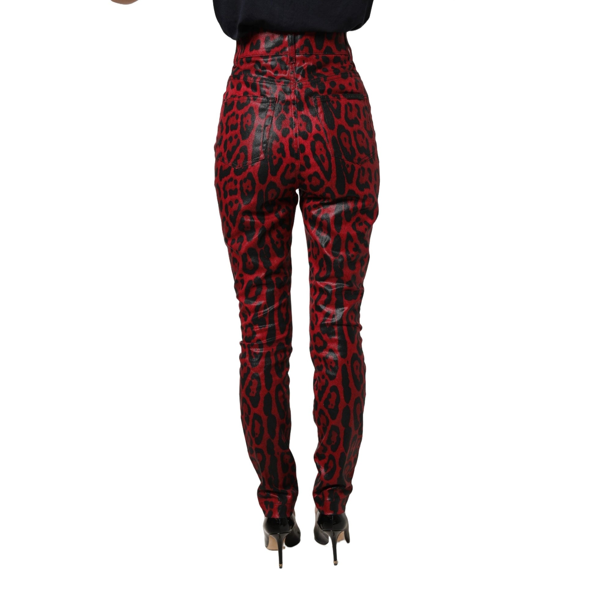 Dolce & Gabbana Red Leopard Skinny High Waist Denim Jeans