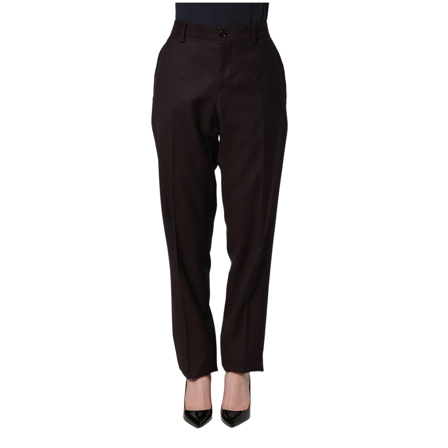 Dolce & Gabbana Brown Straight Leg Dress Silk Trousers Pants