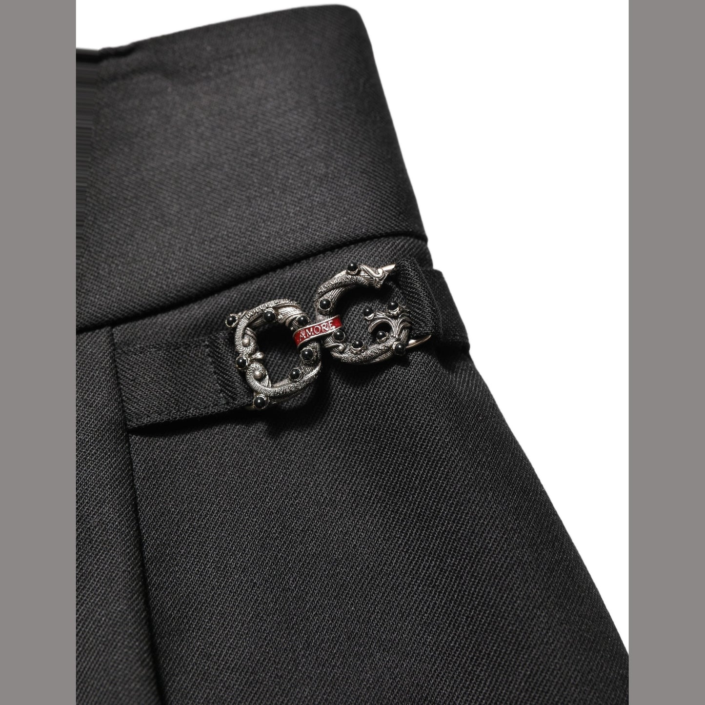 Dolce & Gabbana Black Wool High Waisted Logo Trouser Pants