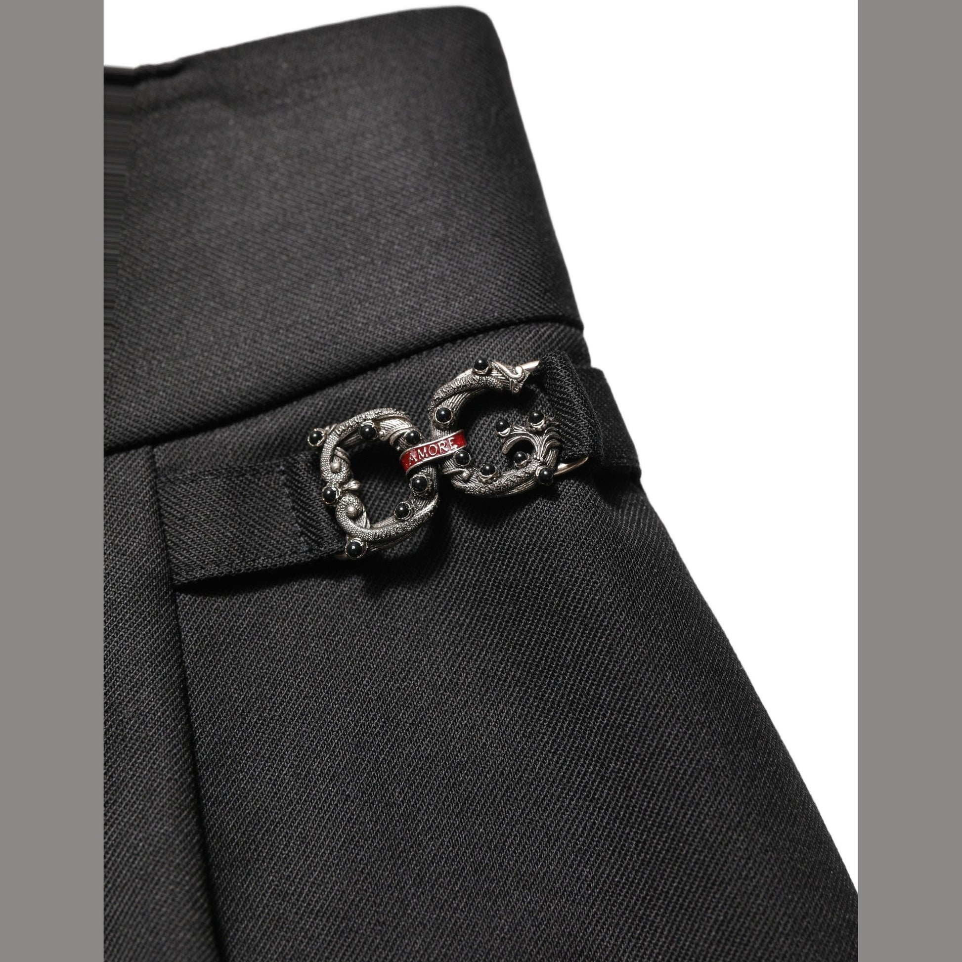 Dolce & Gabbana Black Wool High Waisted Logo Trouser Pants