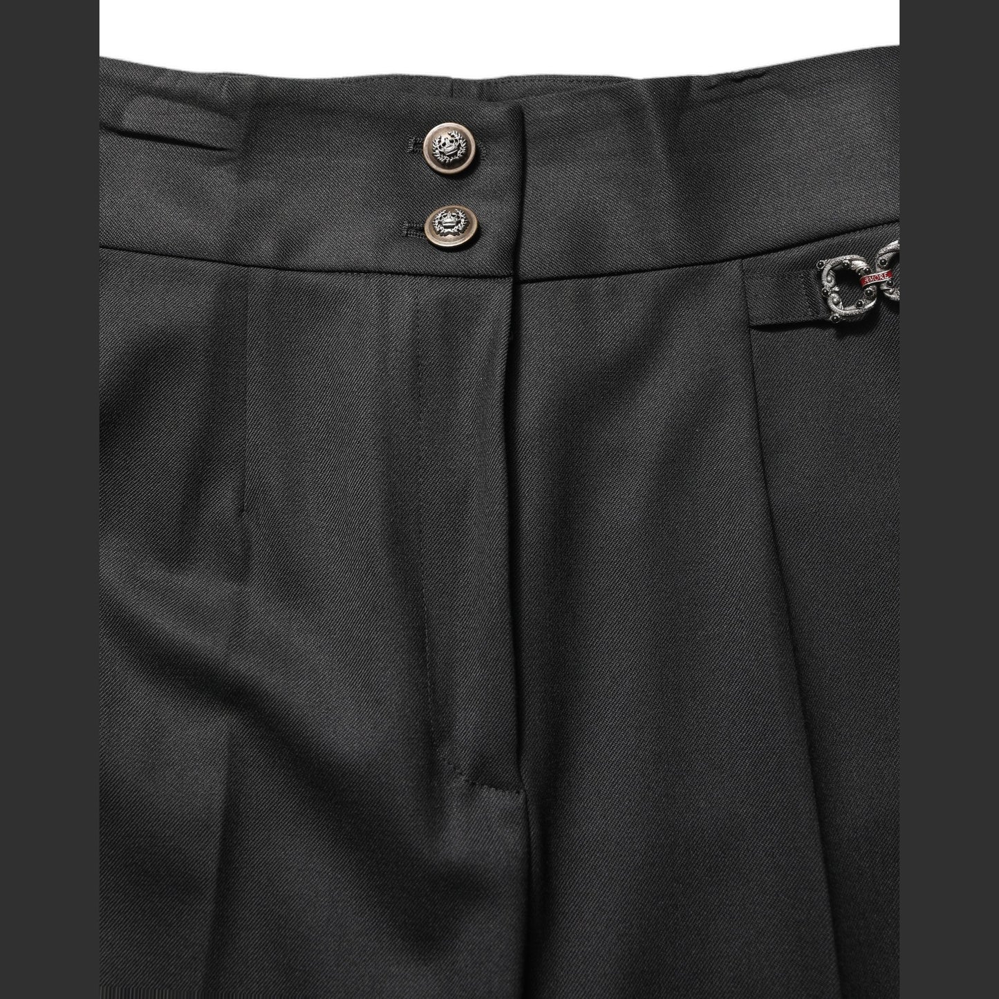 Dolce & Gabbana Black Wool High Waisted Logo Trouser Pants