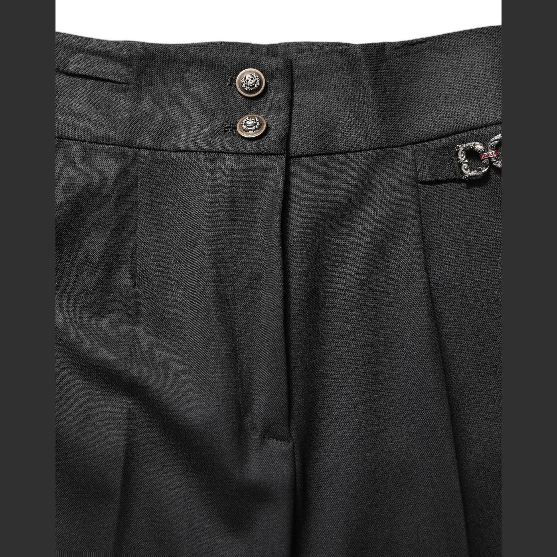 Dolce & Gabbana Black Wool High Waisted Logo Trouser Pants