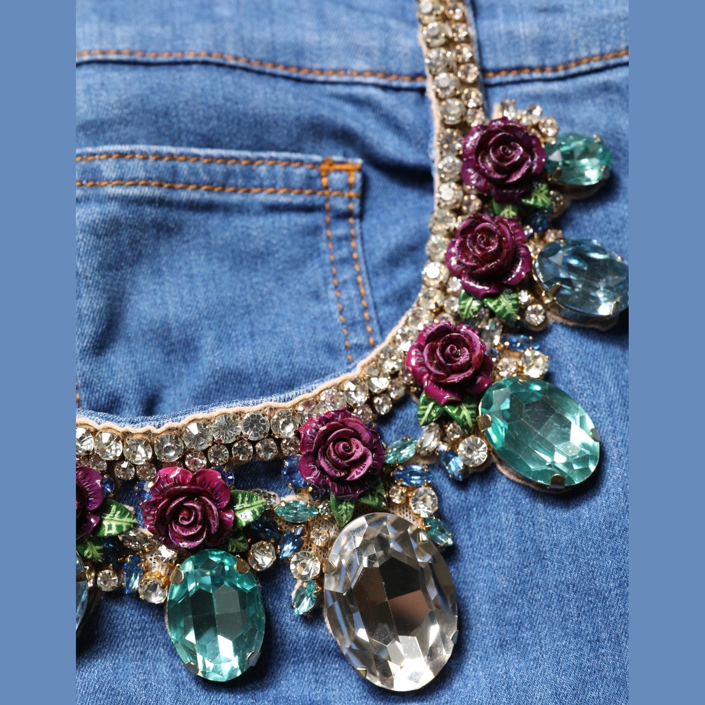 Dolce & Gabbana Blue Cotton Embellished BermudaDenim Shorts