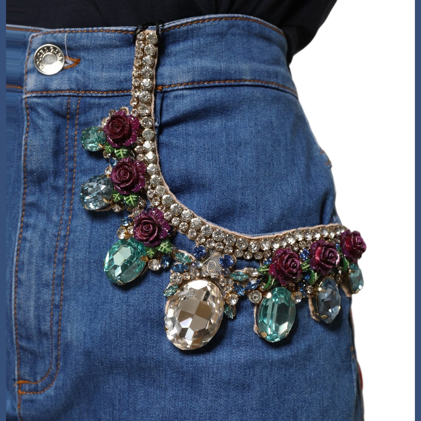 Dolce & Gabbana Blue Cotton Embellished BermudaDenim Shorts