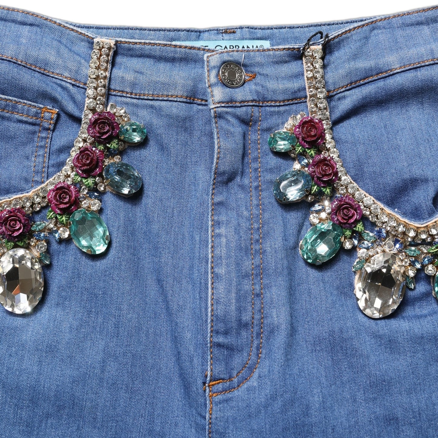 Dolce & Gabbana Blue Cotton Embellished BermudaDenim Shorts