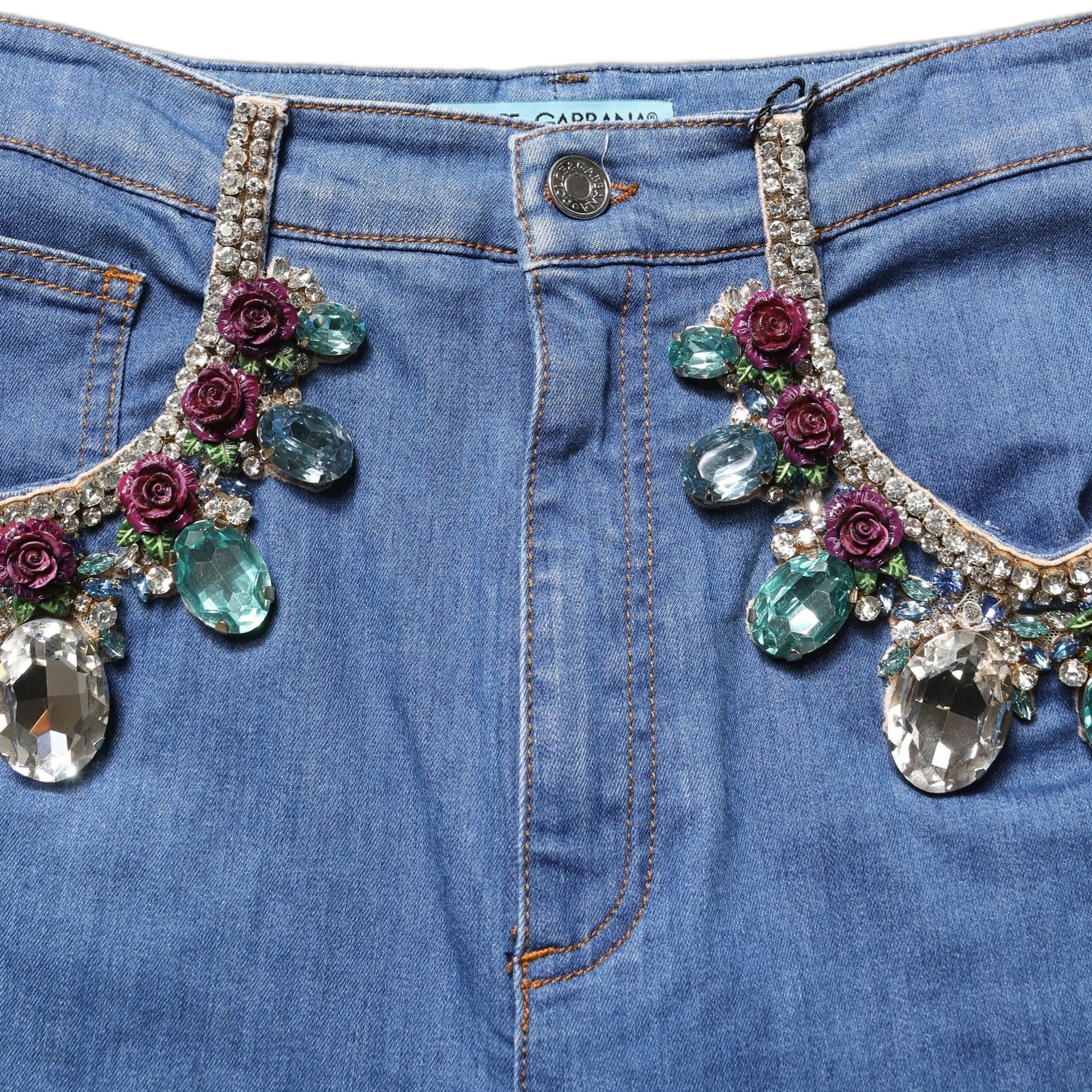 Dolce & Gabbana Blue Cotton Embellished BermudaDenim Shorts