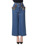 Dolce & Gabbana Blue Embellished Wide Cropped Denim Jeans - Eljoys Fashion 