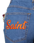 Dolce & Gabbana Blue Embellished Wide Cropped Denim Jeans - Eljoys Fashion 