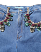 Dolce & Gabbana Blue Embellished Wide Cropped Denim Jeans - Eljoys Fashion 