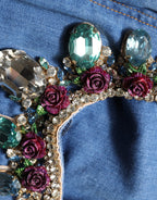 Dolce & Gabbana Blue Embellished Wide Cropped Denim Jeans - Eljoys Fashion 