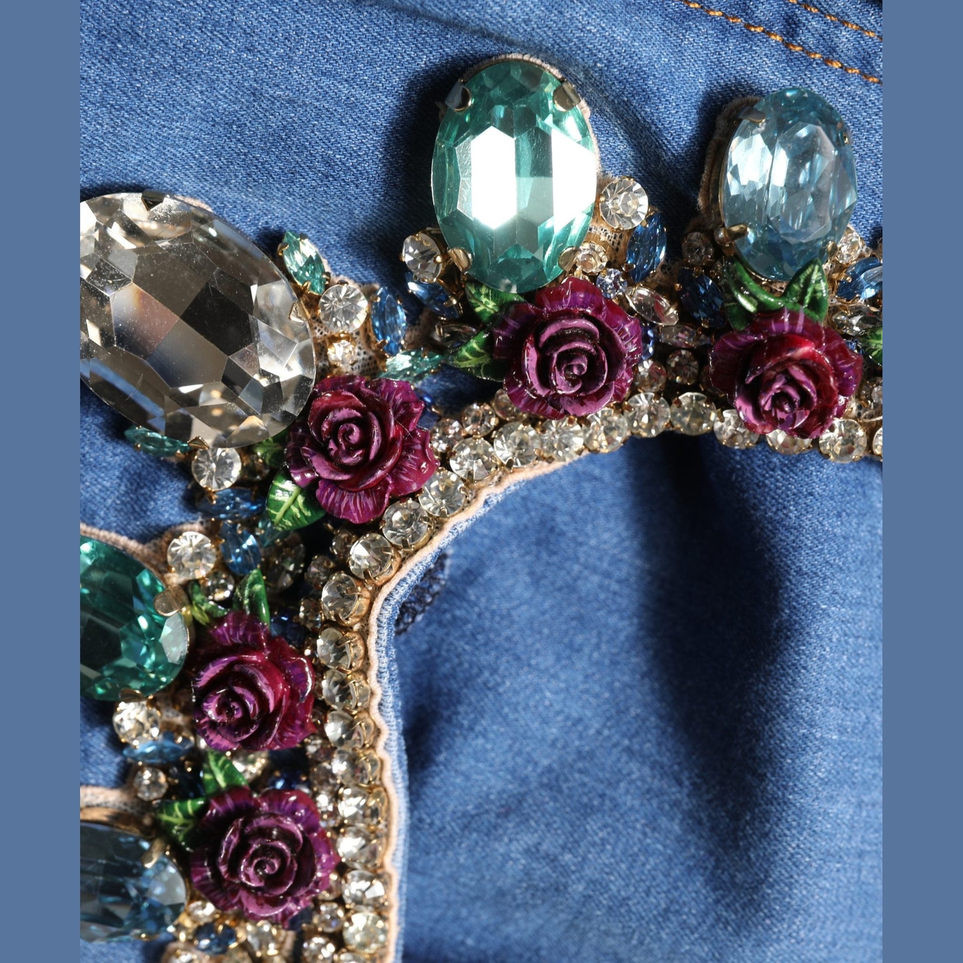 Dolce & Gabbana Blue Embellished Wide Cropped Denim Jeans