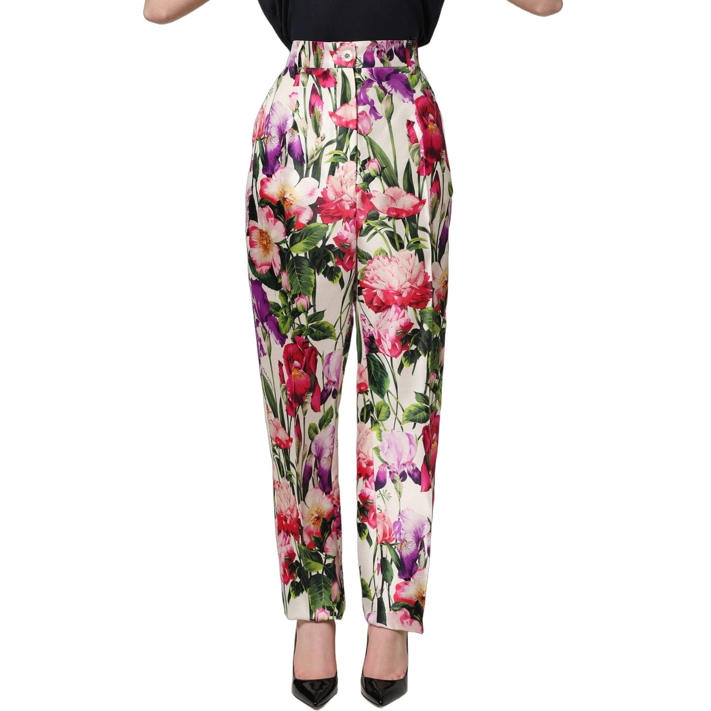 Dolce & Gabbana Multicolor Floral Print Tapered Trouser Pants