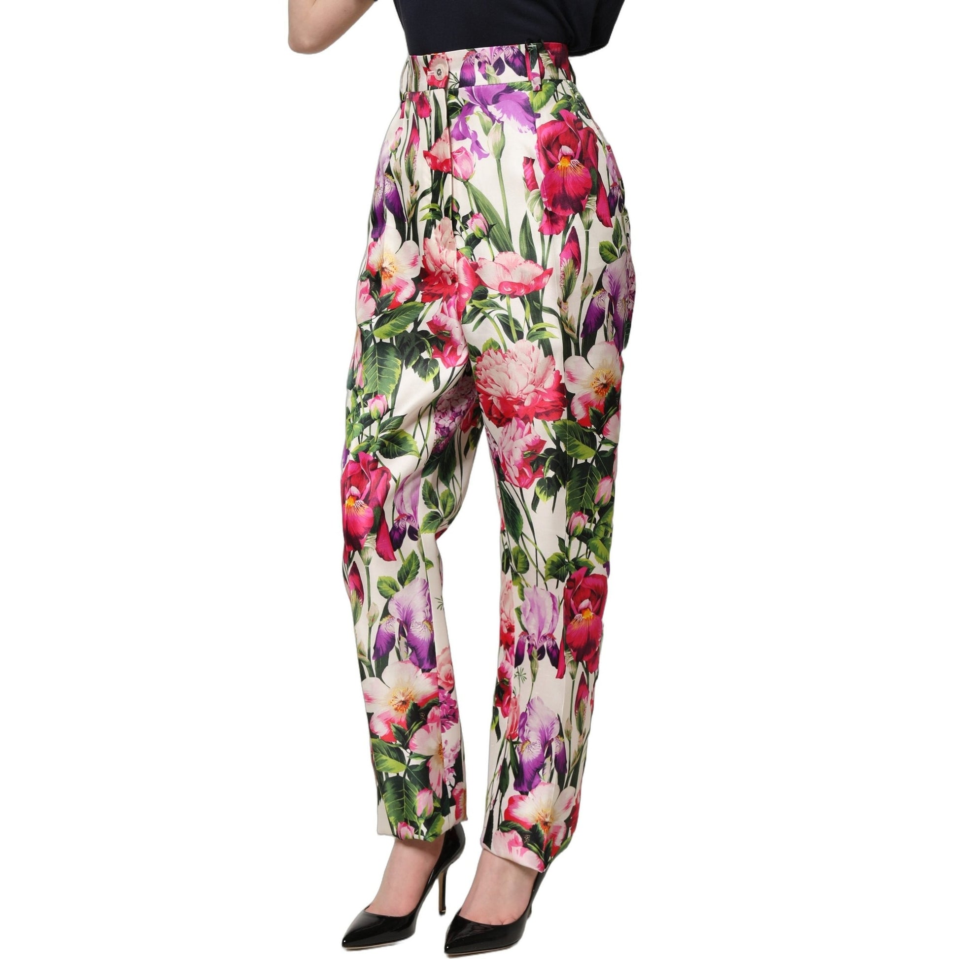 Dolce & Gabbana Multicolor Floral Print Tapered Trouser Pants