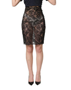 Dolce & Gabbana Black Floral Lace High Waist KneeLength Skirt