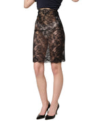 Dolce & Gabbana Black Floral Lace High Waist KneeLength Skirt