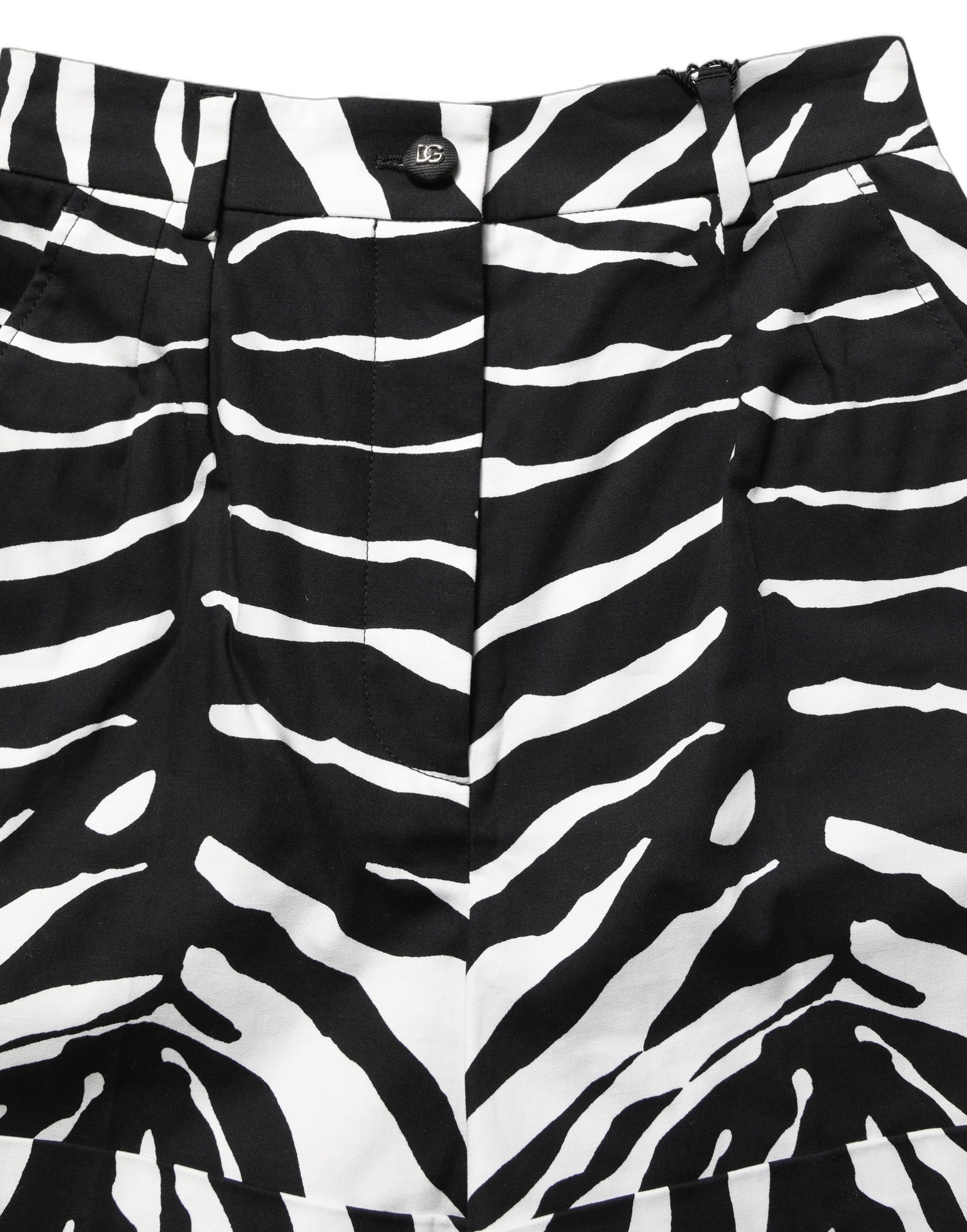 Dolce & Gabbana Black White Zebra Print Cotton High Waist Shorts