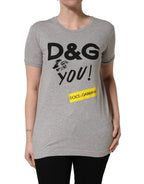 Dolce & Gabbana Gray Cotton Logo Printed Crew Neck T-shirt