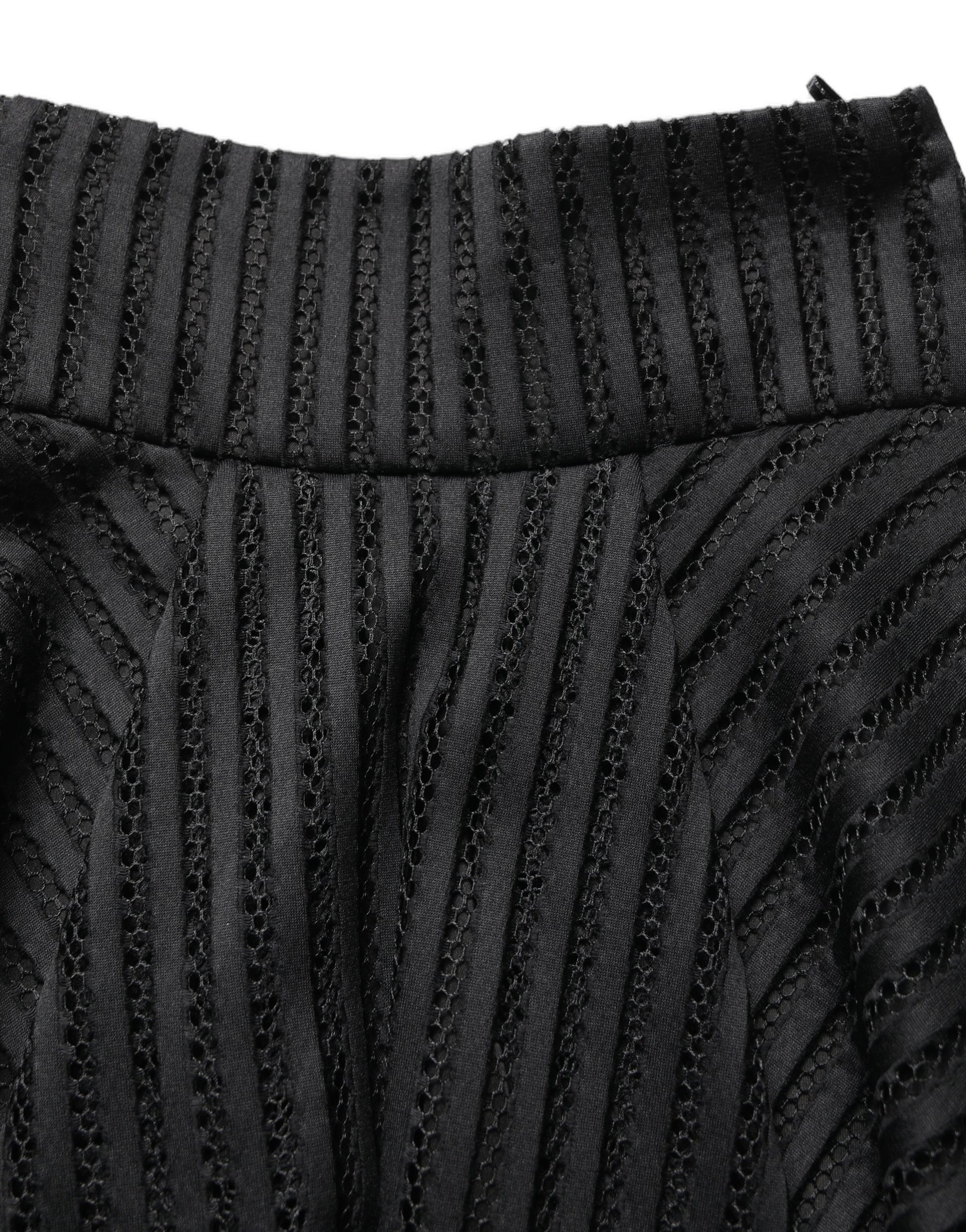 PINKO Cotton Striped Flared Silhouette Aline Midi Black