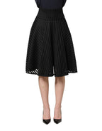 PINKO Cotton Striped Flared Silhouette Aline Midi Black