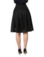 PINKO Cotton Striped Flared Silhouette Aline Midi Black